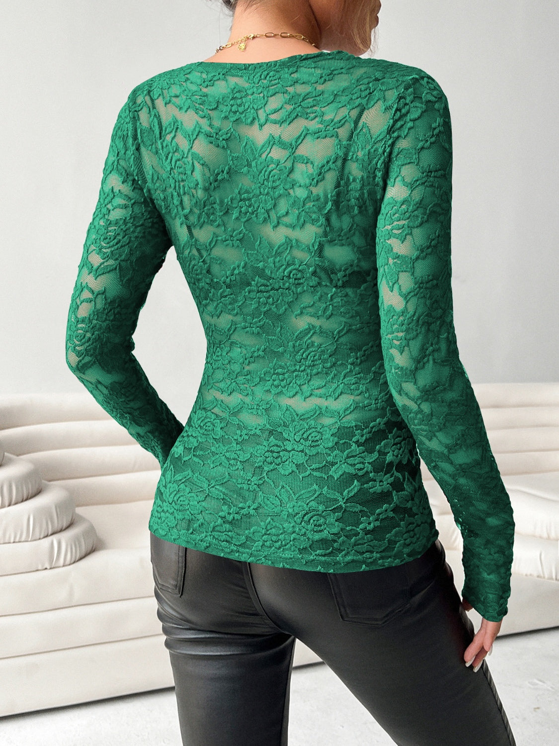 V-Neck Long Sleeve Lace Top