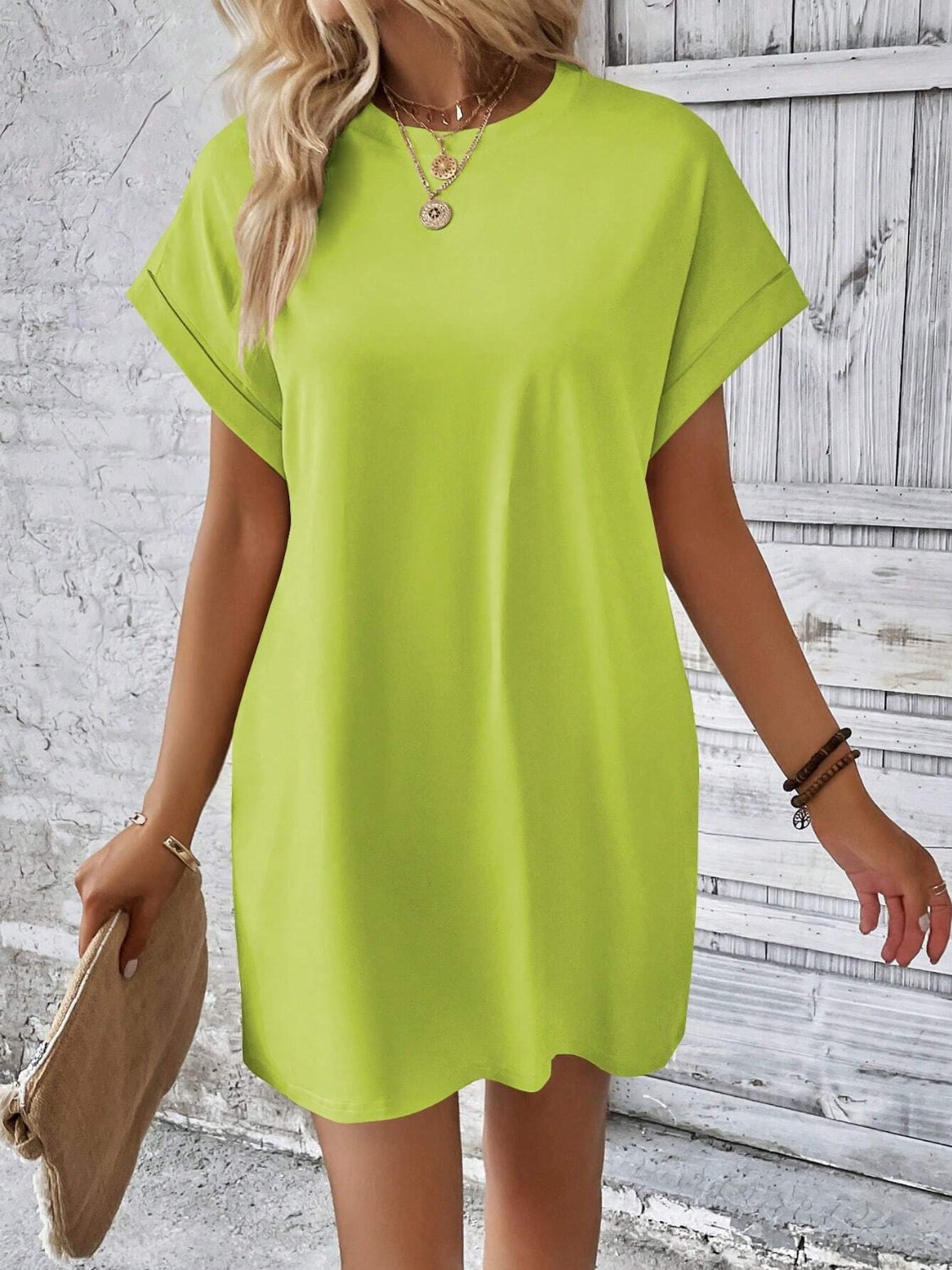 Round Neck Short Sleeve Mini Dress - Available in 8 Colors