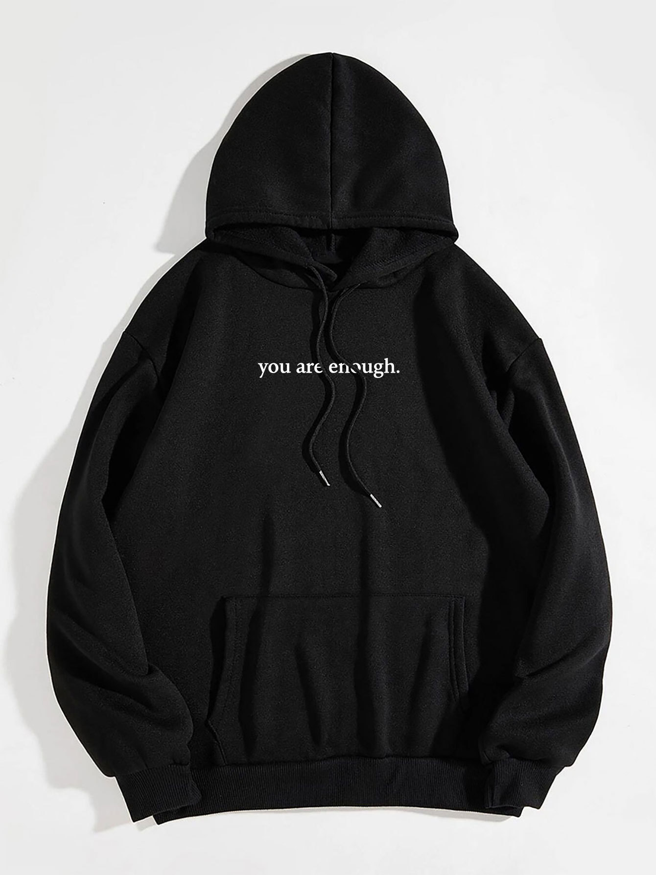 Women's Fashion Plush Letter Printed Kangaroo Pocket Drawstring Hoodie with Encouraging Message