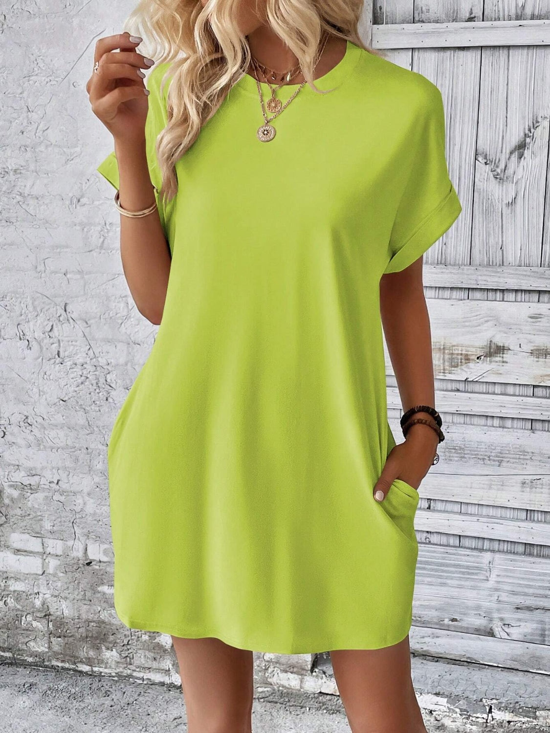 Round Neck Short Sleeve Mini Dress - Available in 8 Colors