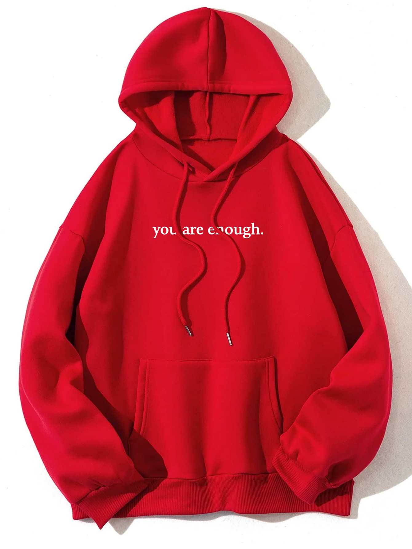 Women's Fashion Plush Letter Printed Kangaroo Pocket Drawstring Hoodie with Encouraging Message