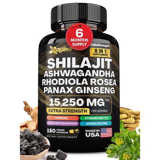 Himalayan Shilajit Energy Booster with Ashwagandha, Rhodiola Rosea, Panax Ginseng, Turmeric, Ginkgo Biloba, Stinging Nettle, and Cordyceps Mushroom