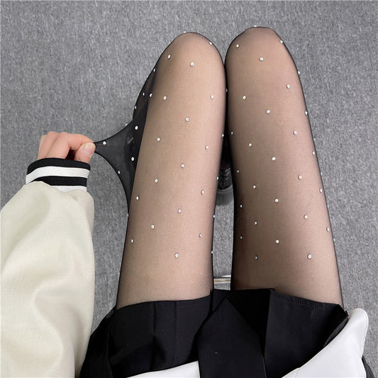 One Size Black With Diamond Silk Screen Red Shiny Rhinestone Pantyhose Thin Anti-hook Pantyhose