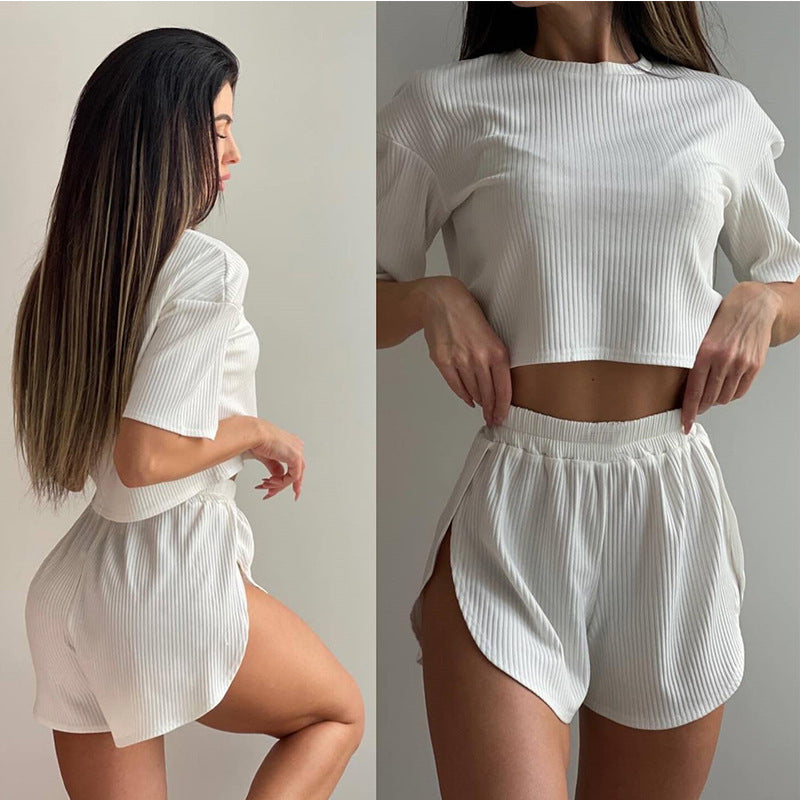 Women’s Crop Top - Round Neck Quarter Sleeve Midriff-Baring Blouse Fashion Cozy Outfit