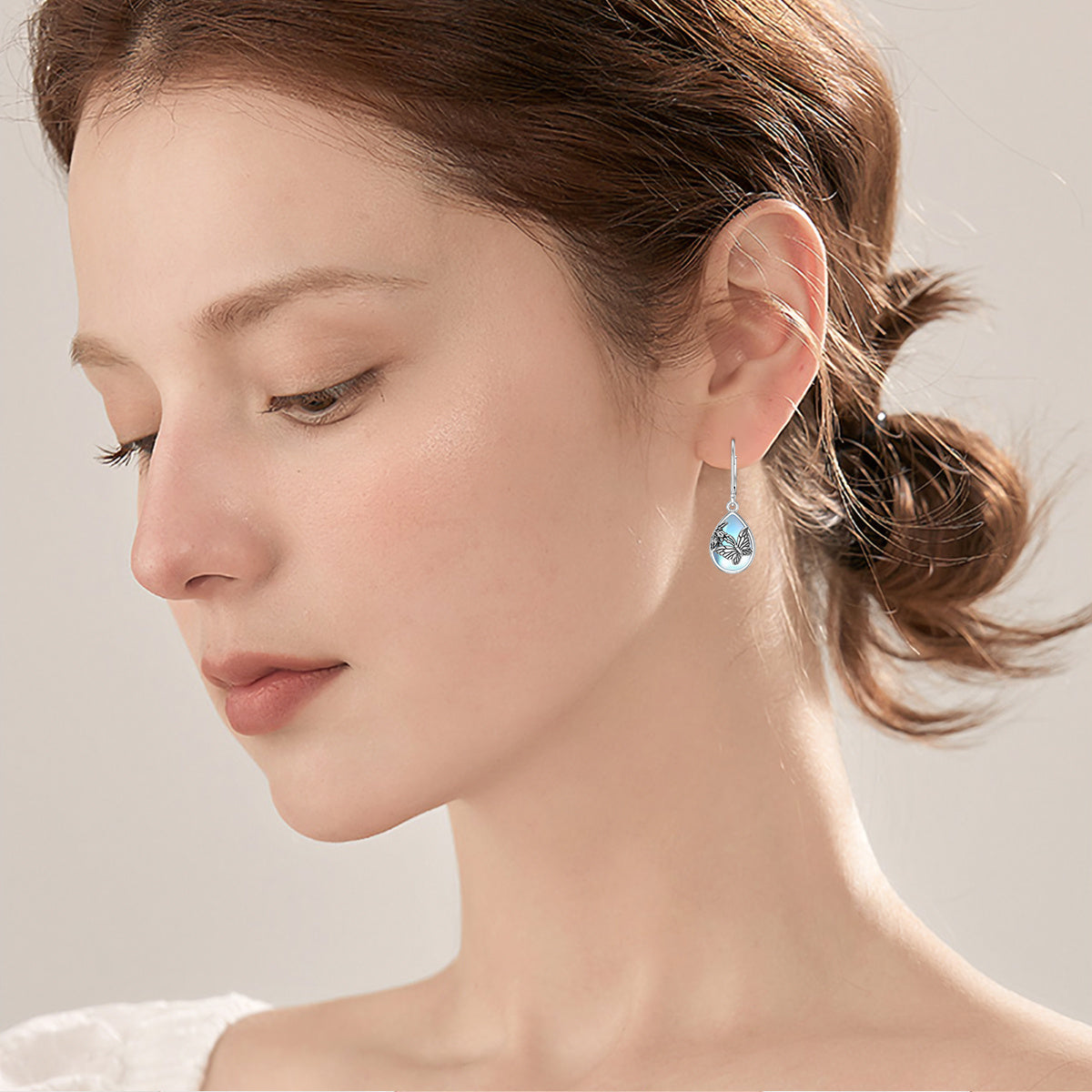Moonstone Butterfly Leverback Earrings - 925 Sterling Silver Women’s Jewelry