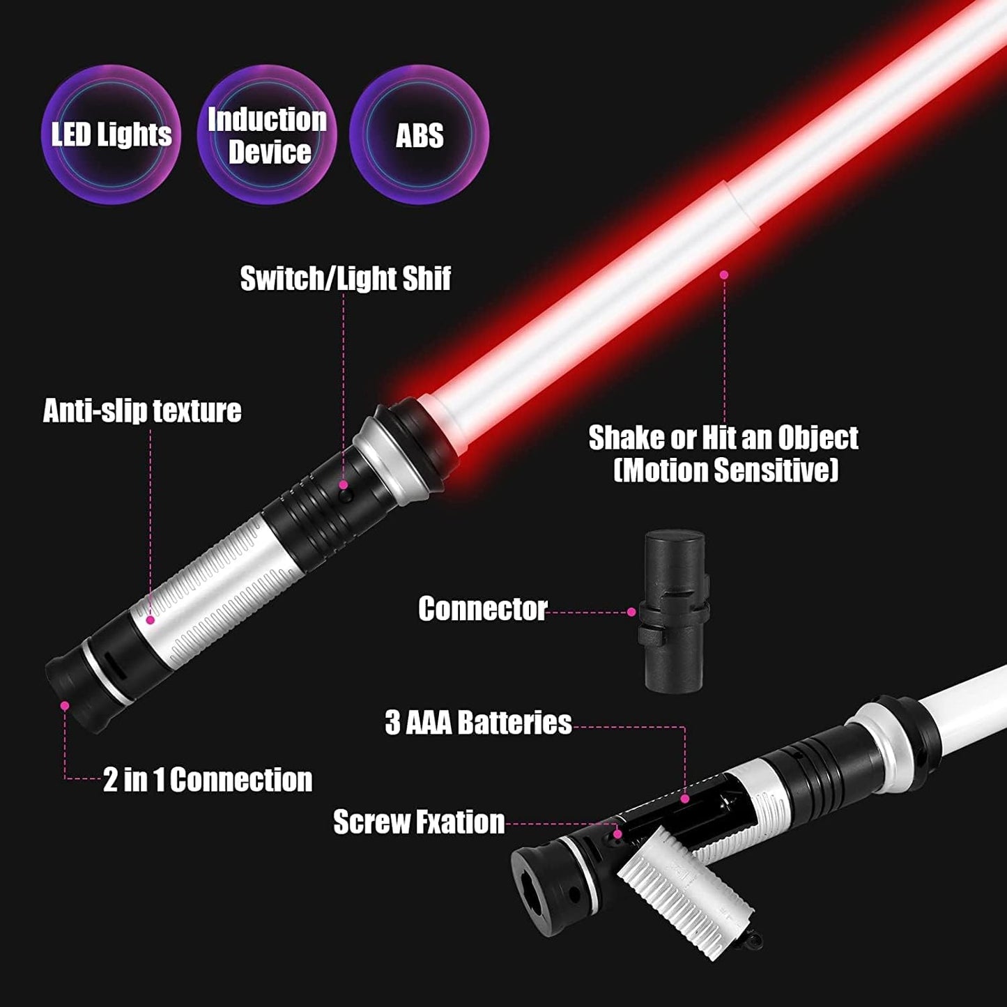 Lightsaber Kids - 2 Pack - LED Light Up Saber With Sound Retractable 7 Colors Light Saber Sword For Boys Kids Party Favors