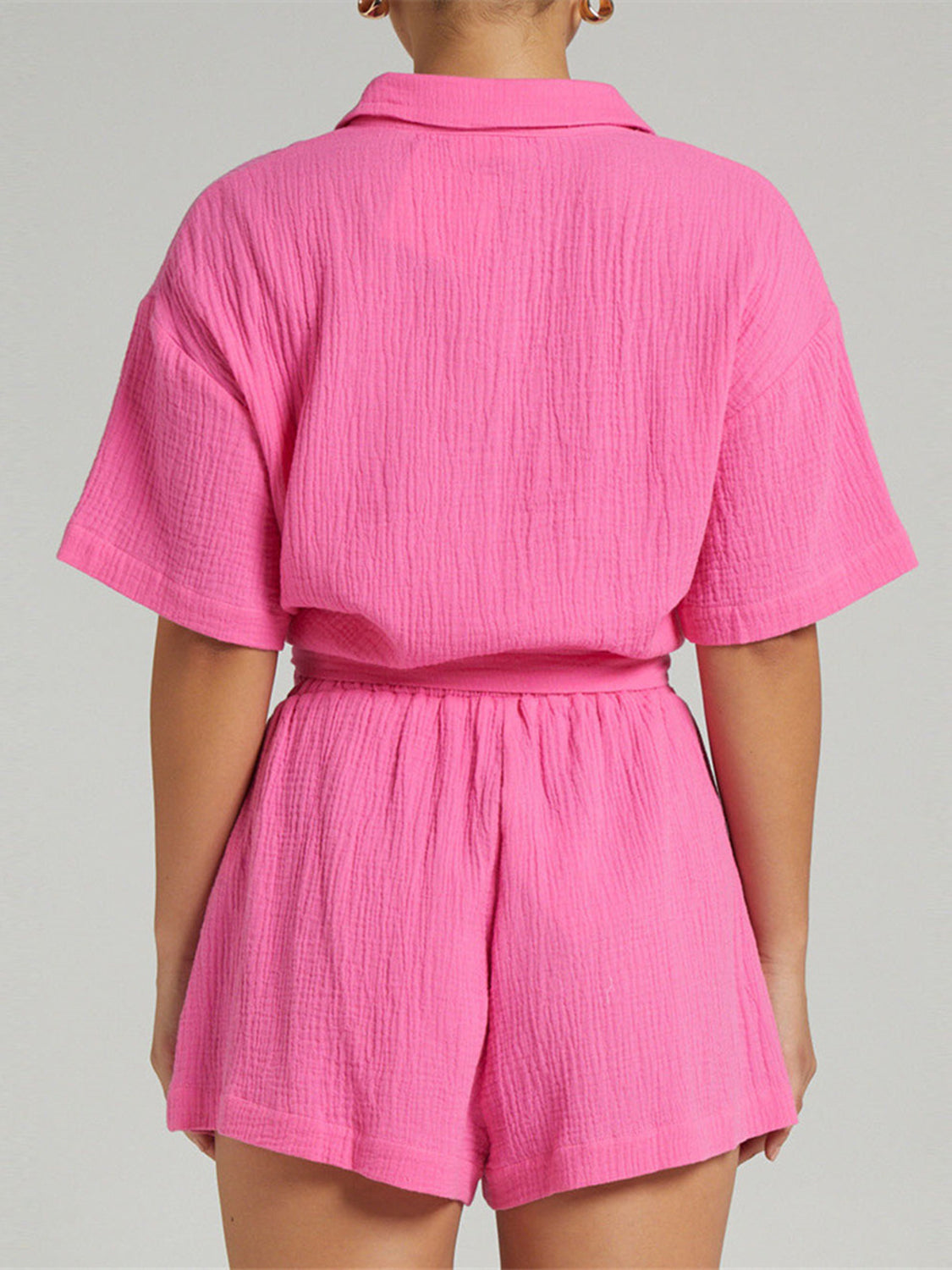 Square Neck Wide Strap Top and Pants Set – 100% Cotton 2-Piece Outfit with Pockets & Button Detail