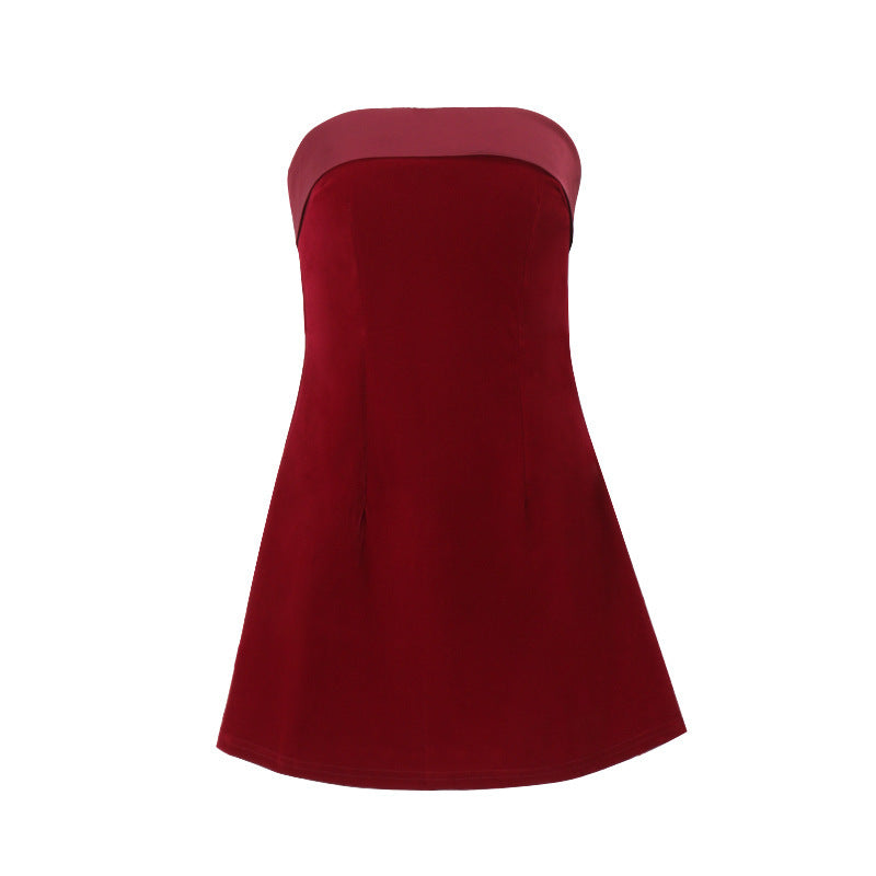 INS Slim Tube-Top A-Line Dress – Women’s Fashion Zipper Short Party Evening Dress