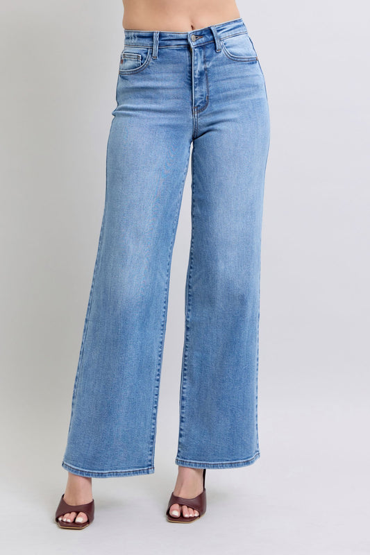 Judy Blue Full Size Wide Leg Jeans with Pockets – 93% Cotton Soft Stretch High-Comfort Denim