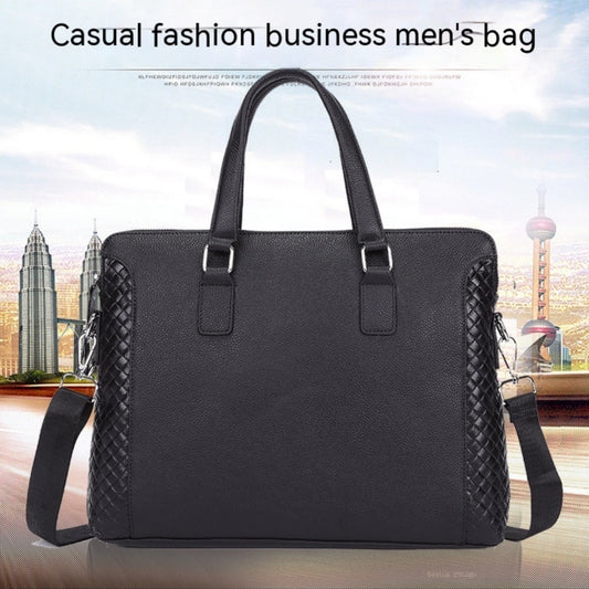 Men’s Genuine Leather 14-inch Laptop Briefcase - Horizontal Cowhide Business Office Bag