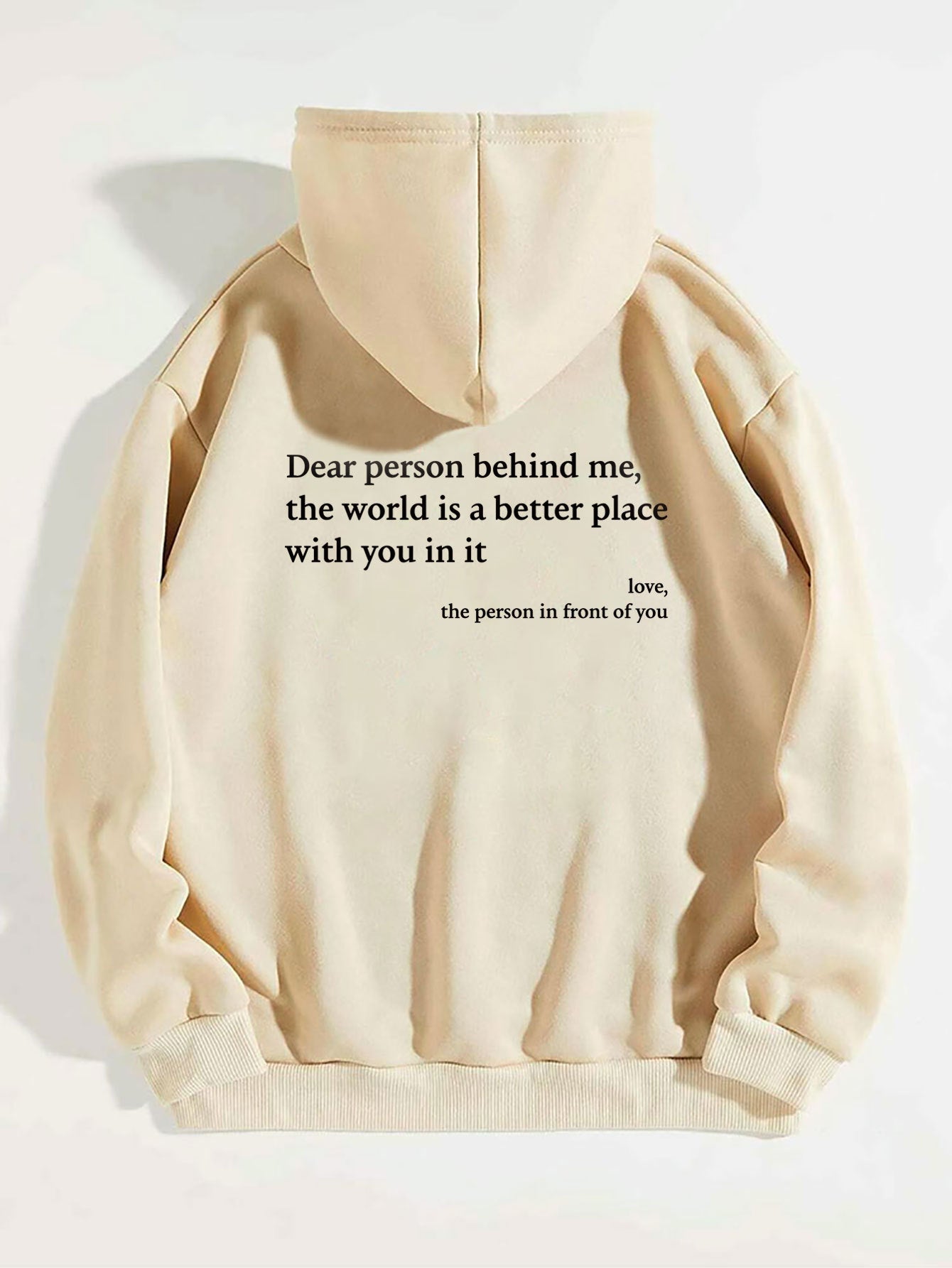 Women's Fashion Plush Letter Printed Kangaroo Pocket Drawstring Hoodie with Encouraging Message