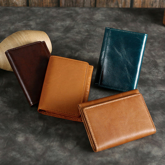 Short Leather Card Holder Rfid Multi-card Slot Crazy Horse Leather