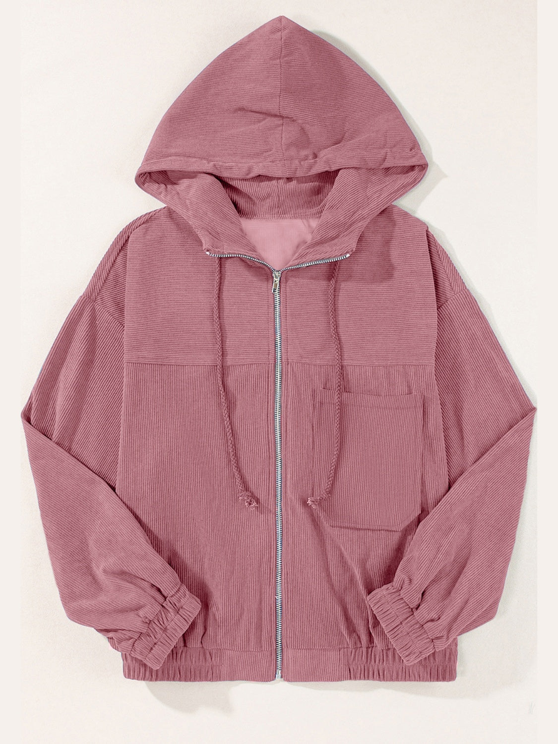 Drawstring Zip Up Long Sleeve Hooded Jacket