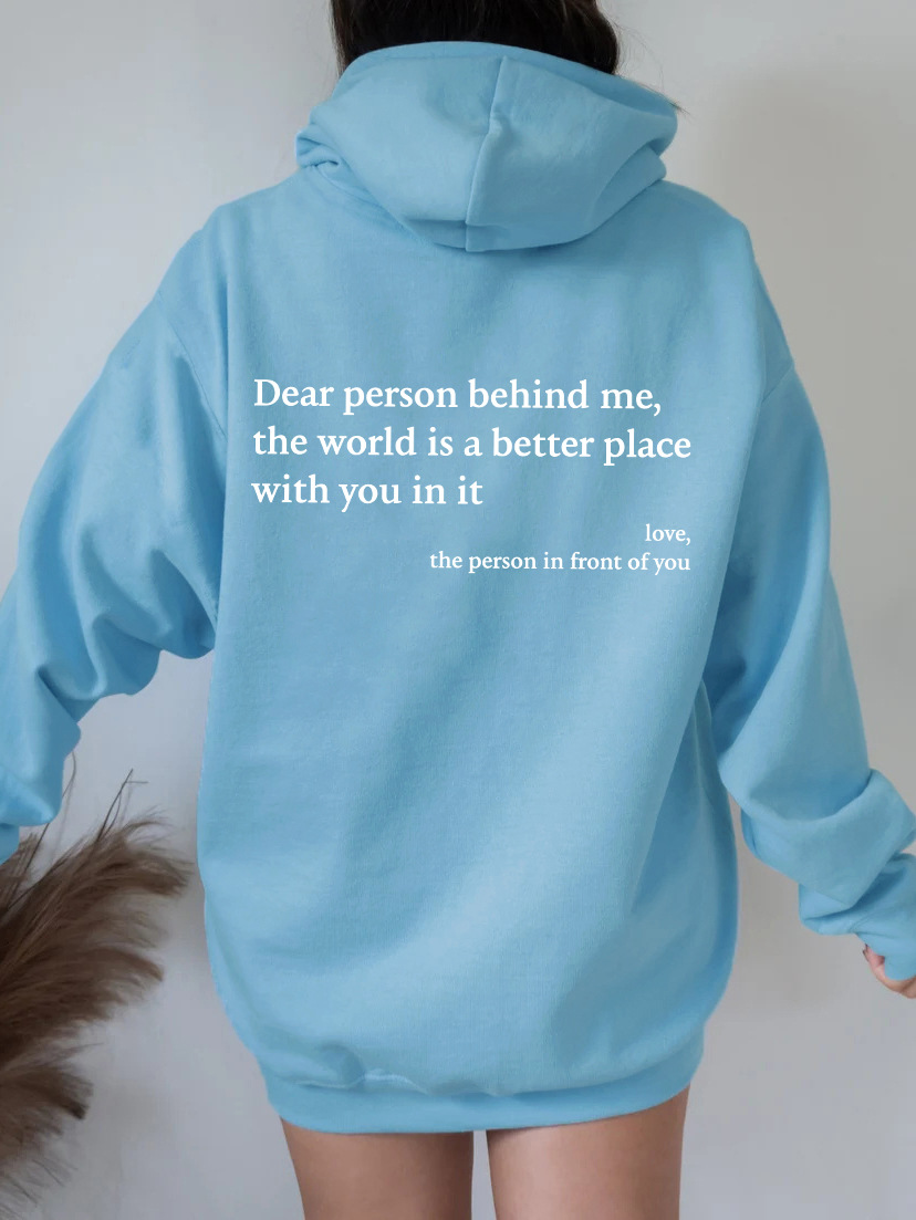 Women's Fashion Plush Letter Printed Kangaroo Pocket Drawstring Hoodie with Encouraging Message