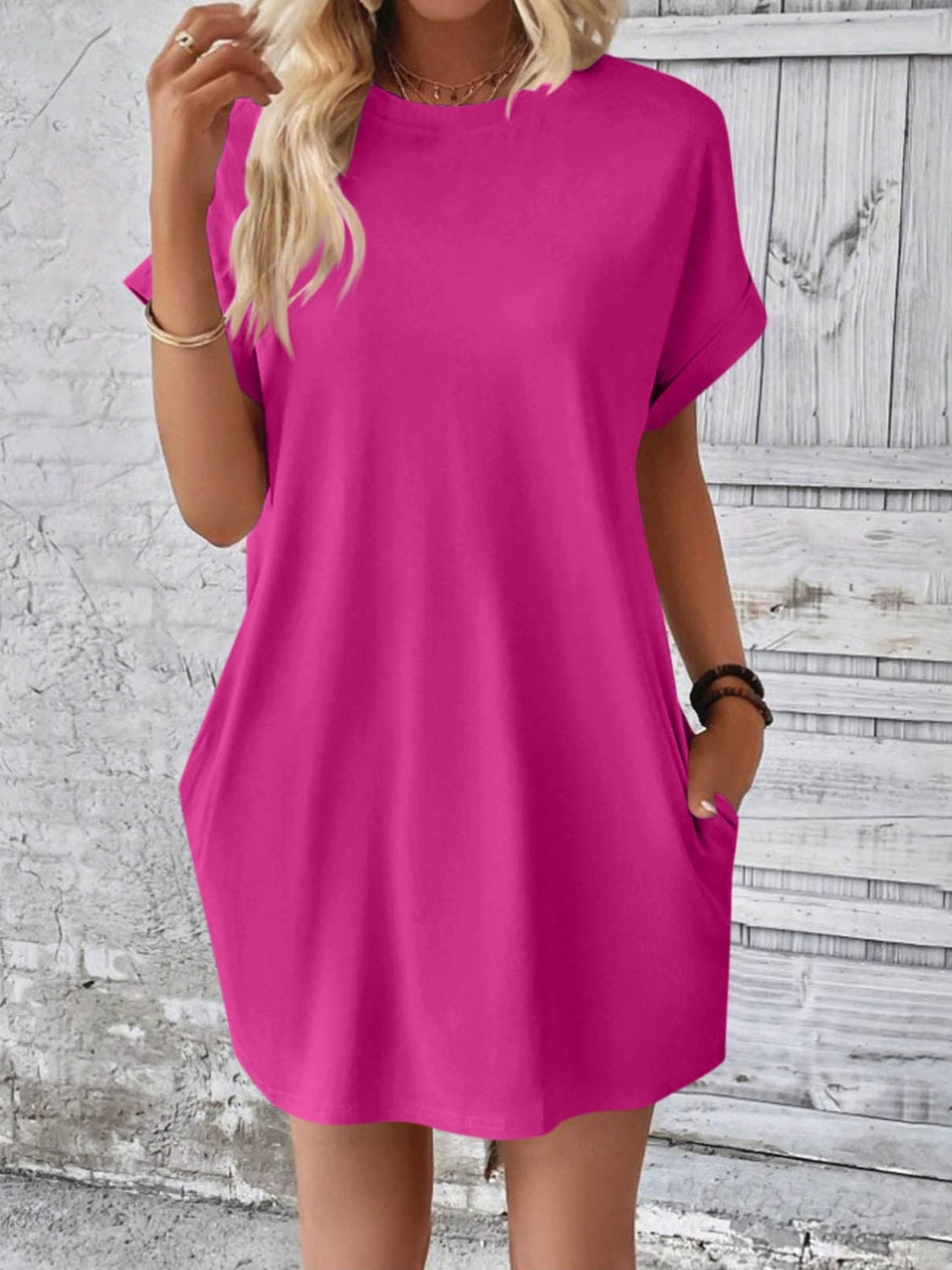 Round Neck Short Sleeve Mini Dress - Available in 8 Colors