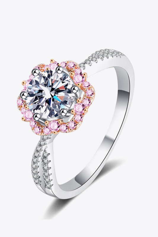 1 Carat Moissanite Flower-Shaped Crisscross Ring