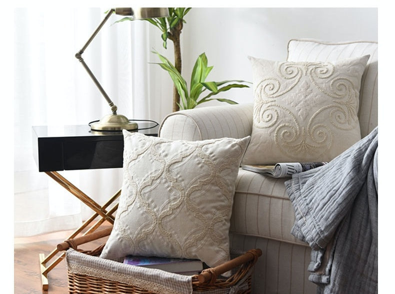 Cotton And Linen Woven Embroidered Couch Pillow Bed Head Cushion
