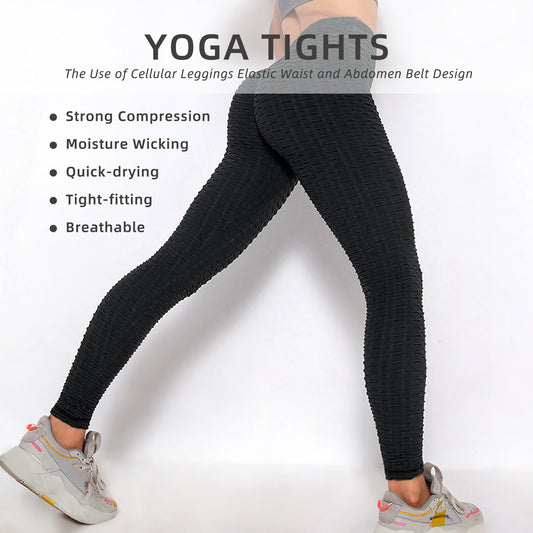 High-Waisted Bubble Textured Butt Lifting Yoga Pants - Tummy Control Workout Leggings for Women
