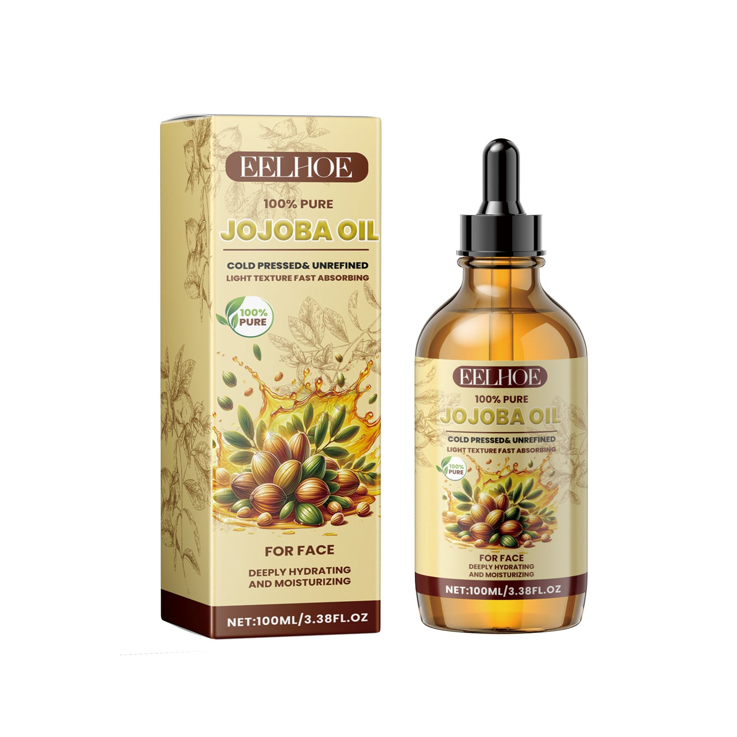 Eelhoe Jojoba Face Oil – Hydrating & Brightening Serum with Vitamin E & Hyaluronic Acid for Anti-Aging & Skin Firming