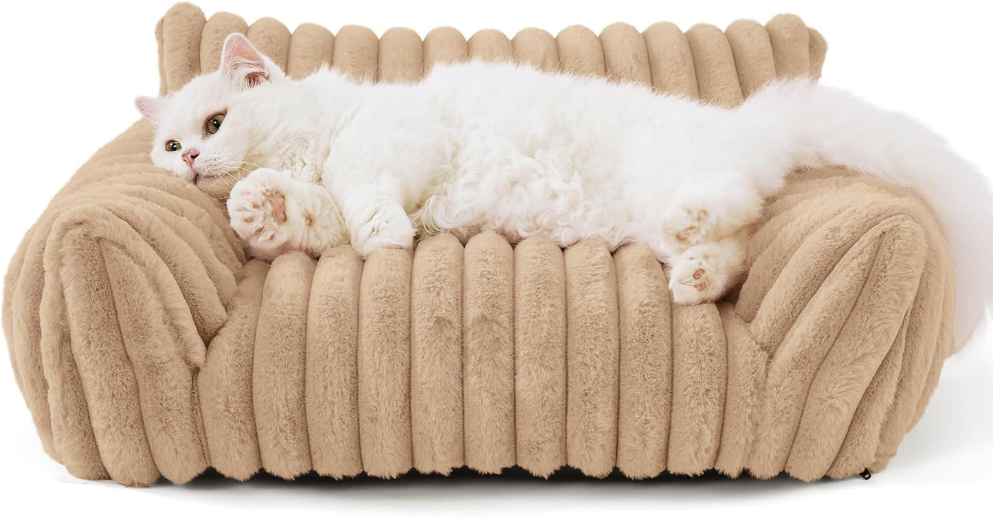 Bedsure Cute Cat Couch For Pets - Fluffy Cat Sofa With Premium Soft Corduroy Fleece Fuzzy Cat Couch Bed With Cover Supportive Cat Chair For Indoor Cats