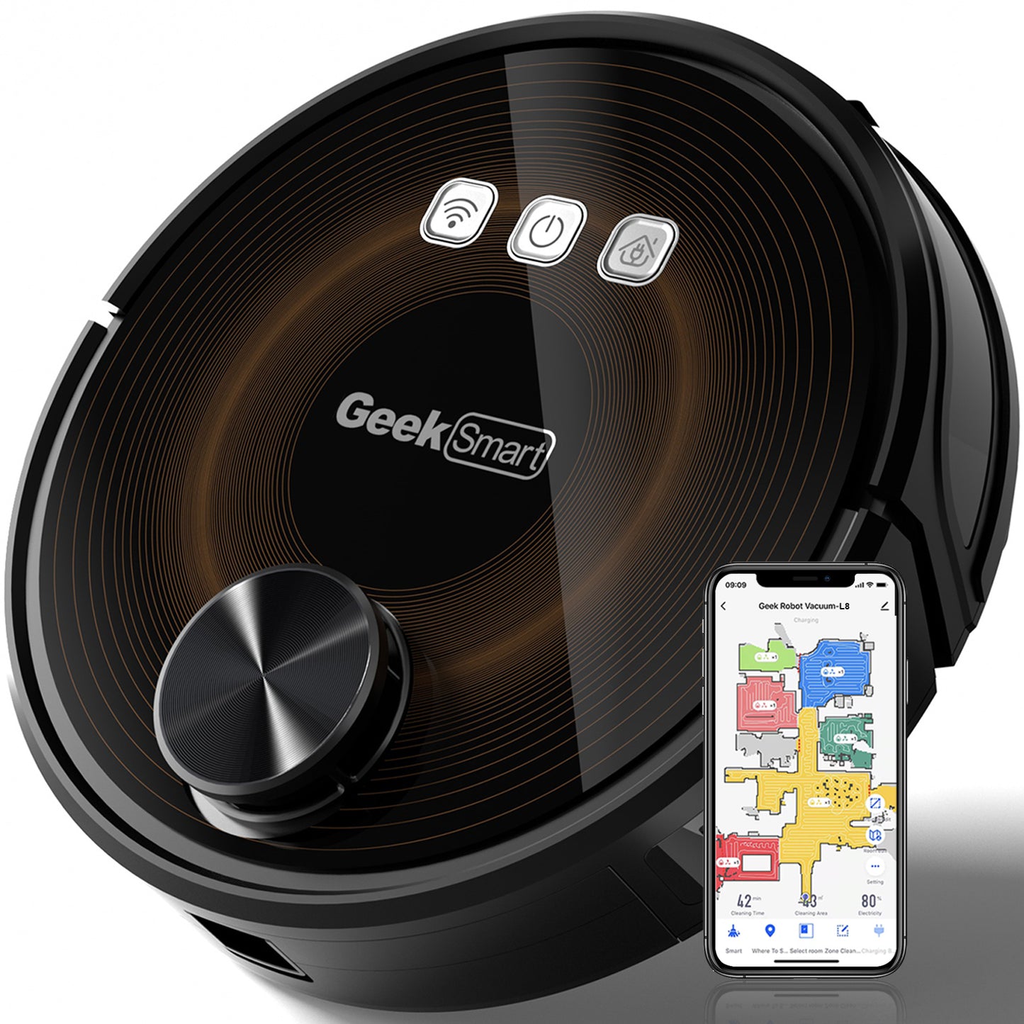 Geek Smart L8: LDS Navigation Robot Vacuum & Mop, Wi-Fi Connected, Selective Room Cleaning, 2700 PA Suction, Ideal for Pets & Larger Homes