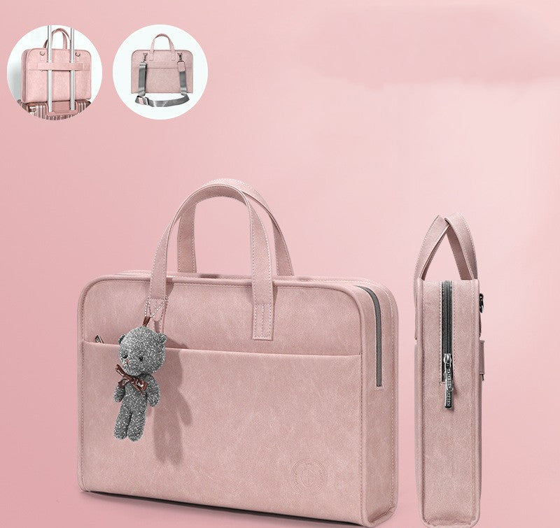 Shockproof PU Leather Laptop Sleeve Bag – Padded Protective Handbag with Shoulder Strap