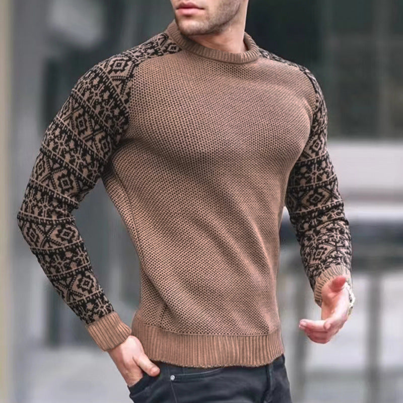 Men's Round Neck Waffle Sweater