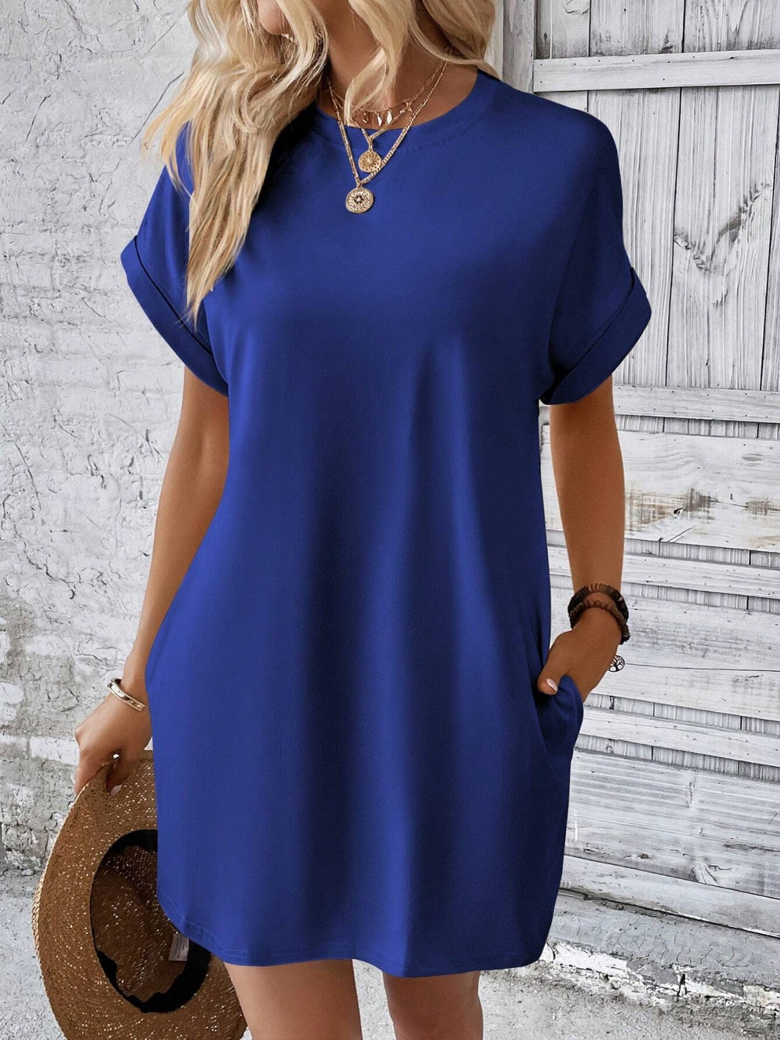 Round Neck Short Sleeve Mini Dress - Available in 8 Colors