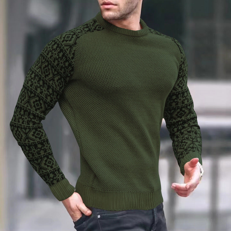 Men's Round Neck Waffle Sweater