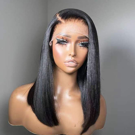 Exotic 200% Density 14-Inch Natural Black Human Hair Wig – Pre-Plucked Hairline with Baby Hair