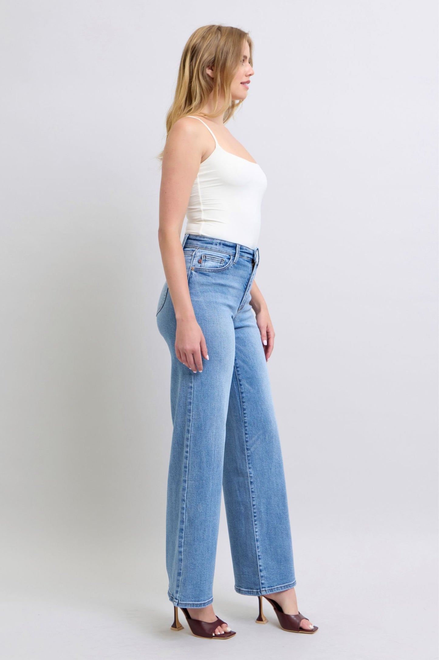 Judy Blue Full Size Wide Leg Jeans with Pockets – 93% Cotton Soft Stretch High-Comfort Denim