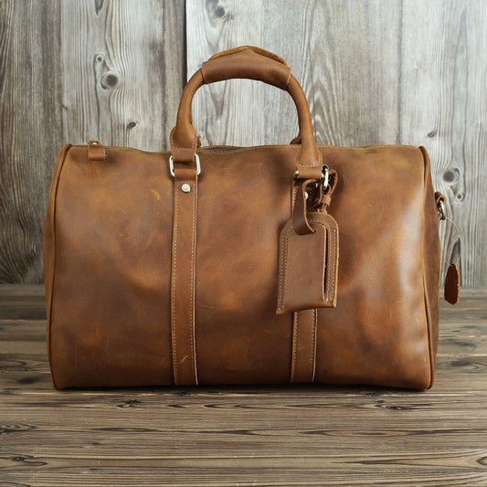 Men’s Genuine Leather Vintage Hand Travel Luggage Bag - Durable, Stylish, and Spacious