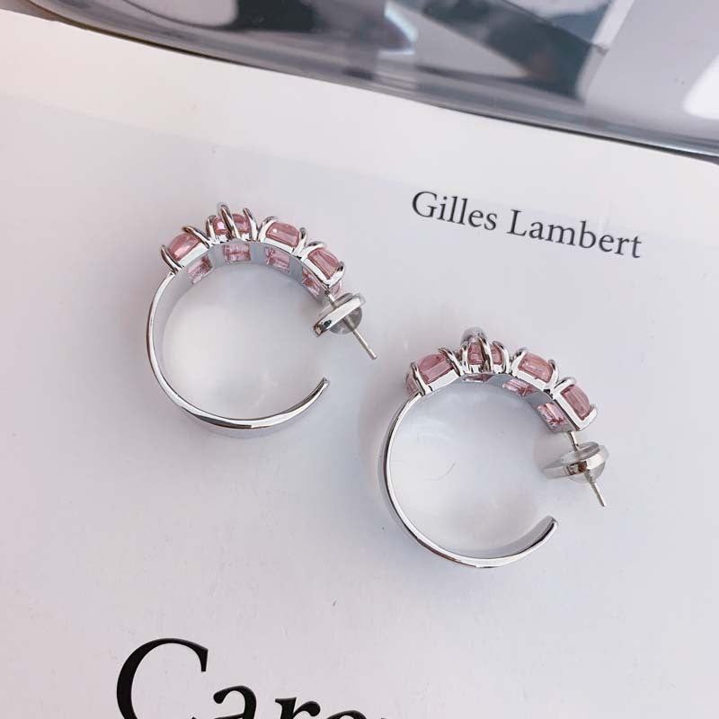 Peach Blossom Earrings Transparent Crystal Gemstone Ring Trend Stud Earrings Niche Design