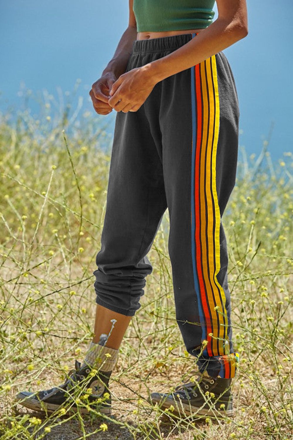 Contrast Striped Elastic Waist Active Pants