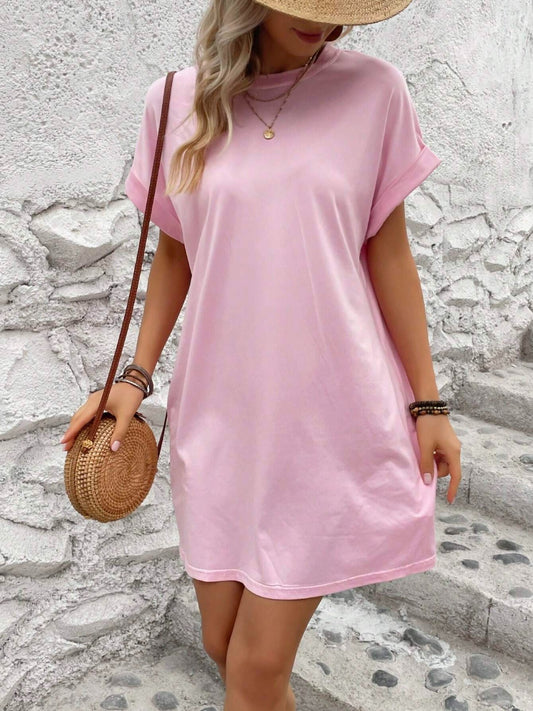 Round Neck Short Sleeve Mini Dress - Available in 8 Colors