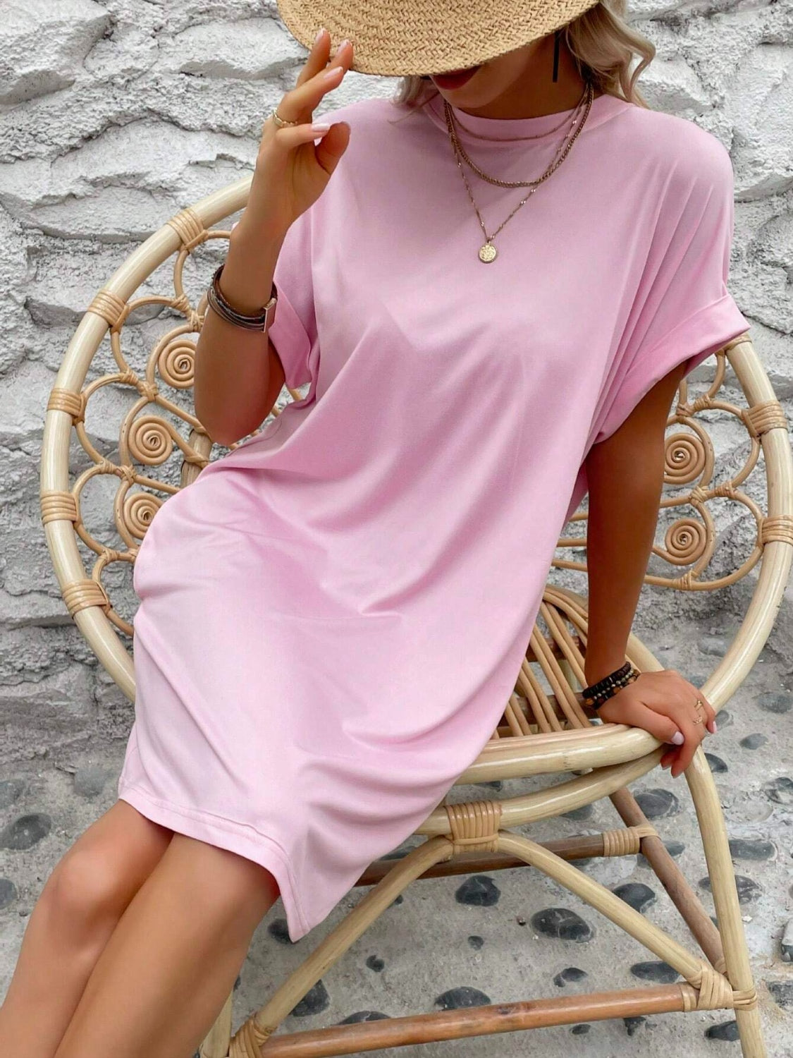 Round Neck Short Sleeve Mini Dress - Available in 8 Colors